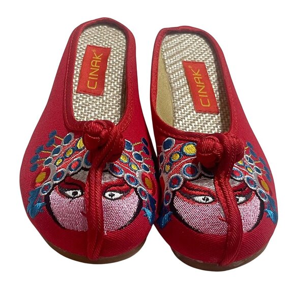 Women's Backless Embroidered Owls Print Chinese Style Slip-on Flat Slippers - Picture 1 of 8